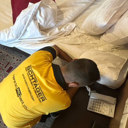Professional technician inspecting a hotel room for bed bugs Lebanon